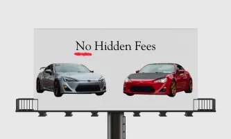two cars on a billboard, No Hidden Fees