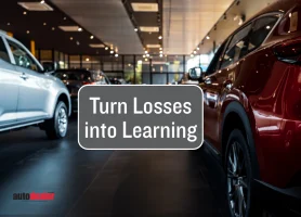 inside car dealership, text box Turn Losses into Learning, Auto Dealer Today