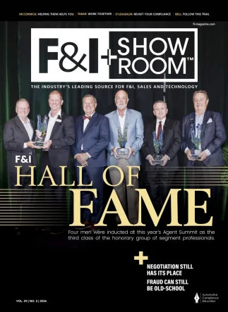 Cover of F&I and Showroom's June issue, featuring the 2026 F&I Hall of Fame winners