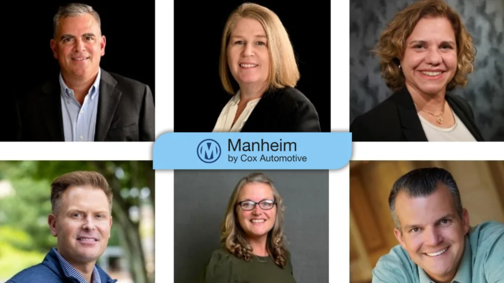 Six newly appointed Manheim general managers, each in professional headshots, representing new leadership across U.S. auction locations under Cox Automotive.