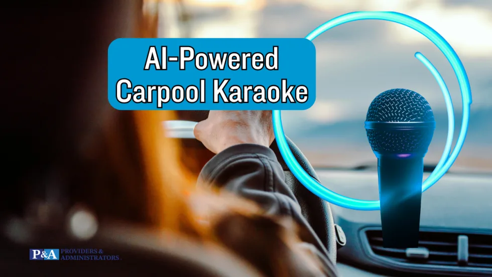 Woman driving car with microphone