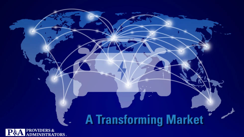 blue background, map of the world with connecting lights and an electric vehicle emblem in the middle