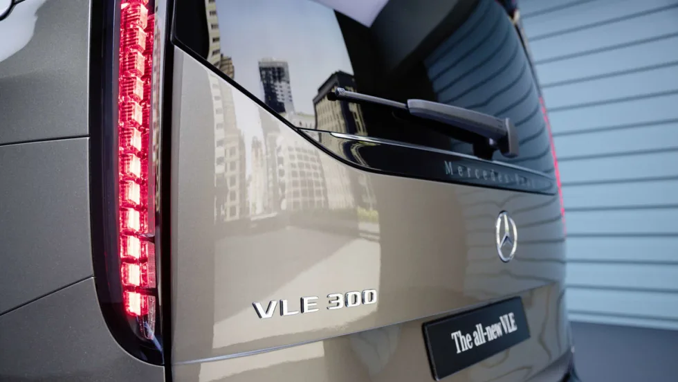 Photo of rear of electric 2026 Mercedes VLE