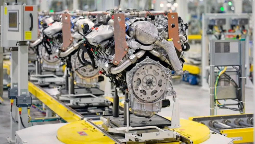 Diesel engine on a production line in a factory