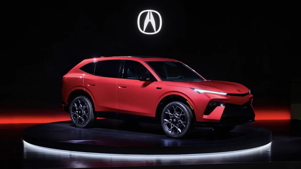 Red Acura car on display