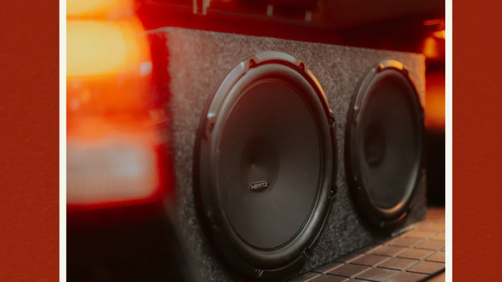 Subwoofer in trunk of car.