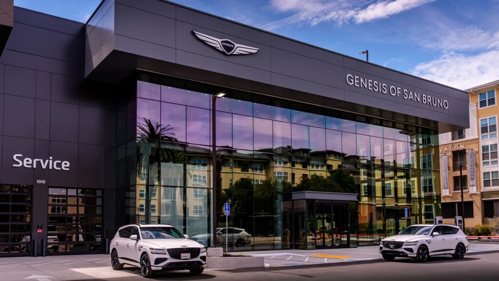 Outside of modern car dealership “Genesis of San Bruno