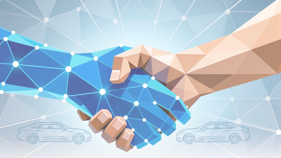 AI hand and human hand shaking hands
