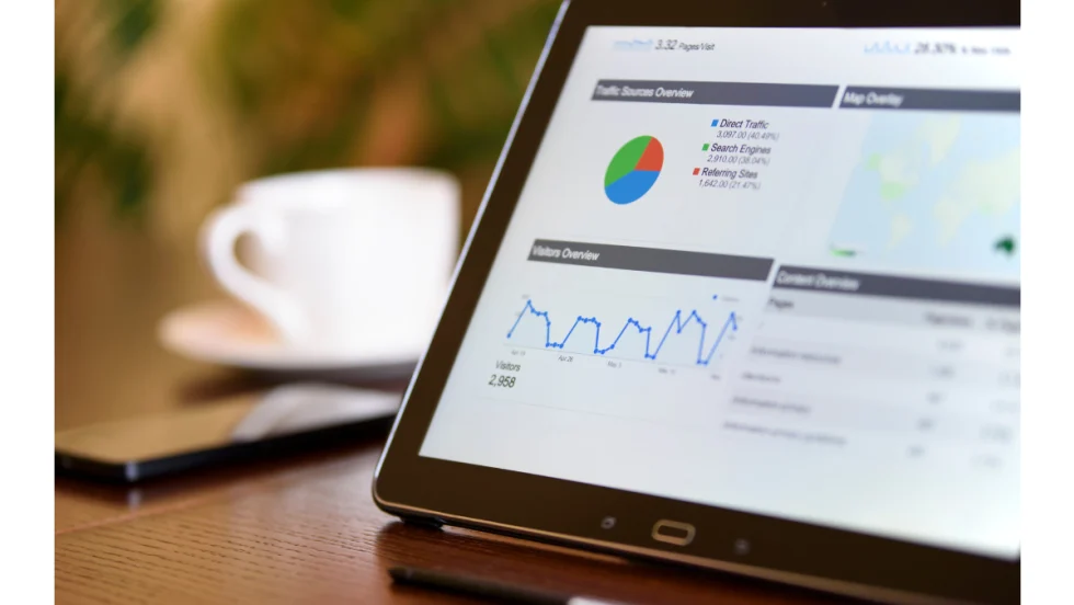 tablet with analytics on screen