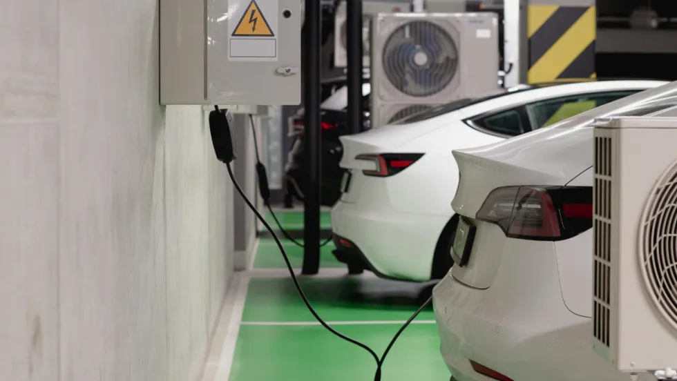 electric vehicles charging in an underground parking garage