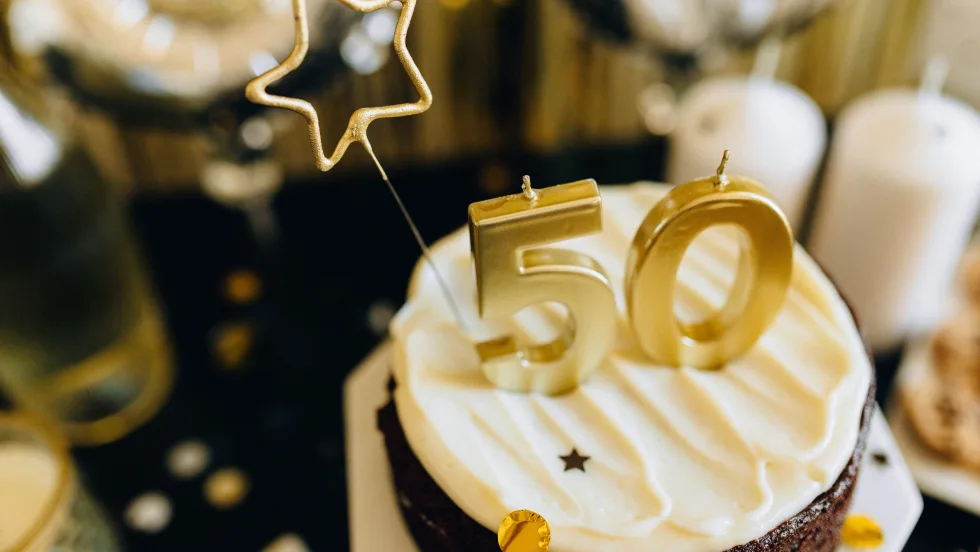 Cake with '50' candles on top
