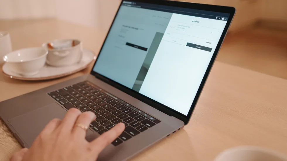 Person looking at website on laptop computer