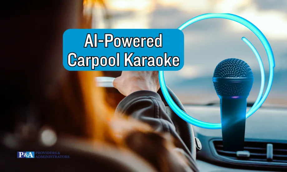 Woman driving car with microphone