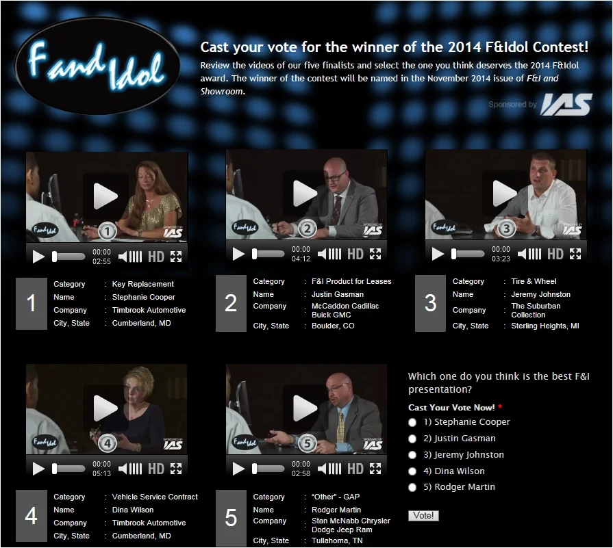 Help F&I and Showroom Select the 2014 F&Idol Winner