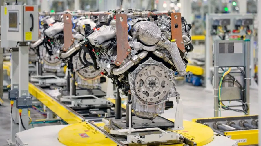 Diesel engine on a production line in a factory