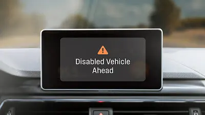 Alert on stranded vehicle displayed on dashboard screen