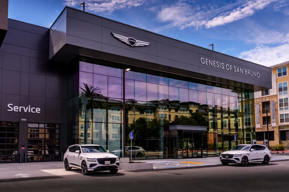 Outside of modern car dealership “Genesis of San Bruno