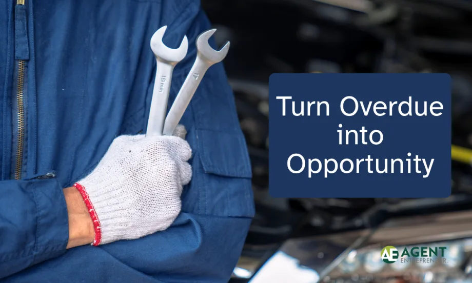 Gloved hand holding two wrenches next to “Turn Overdue into Opportunity” Graphic
