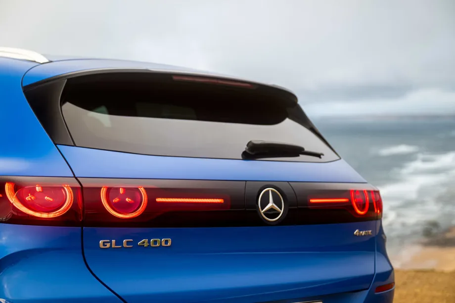 Photo of the back of a Mercedes electric SUV