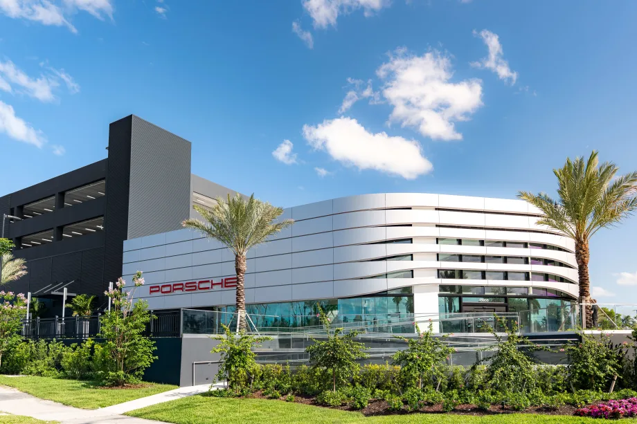 exterior daytime image of Porsche North Miami dealership