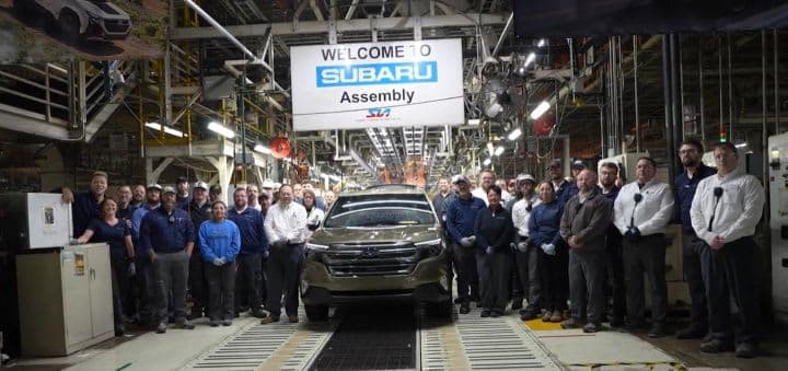 Photo of work team at a U.S. Subaru hybrid vehicle plant