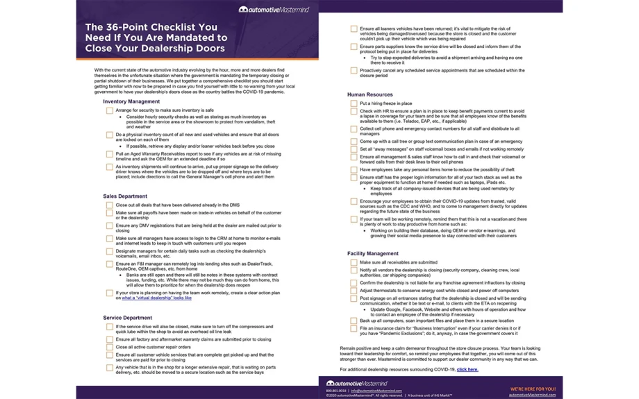 AutomotiveMastermind: 36-point COVID-19 Checklist