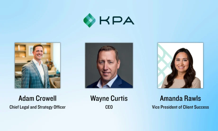 Headshots of Adam Crowell, Wayne Curtis, and Amanda Rawls displayed under the KPA logo with their updated executive titles.